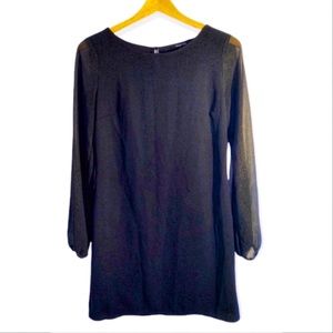 Three Ena Black Dress With Gold Sparkly Sheer Sleeves, Size Small